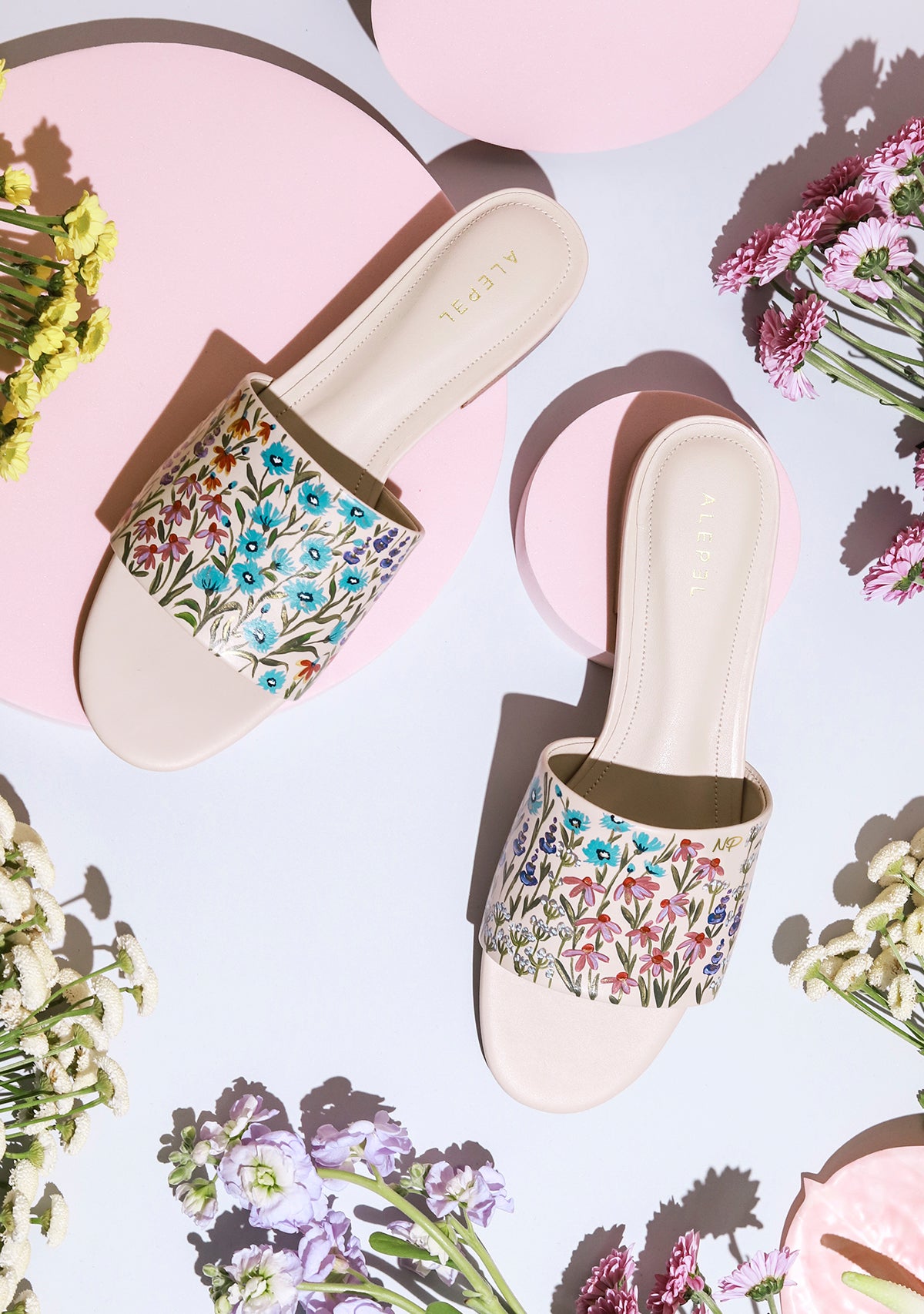 Floral Print Beige Slide
