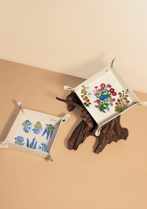 Blue Florals Beige Tray