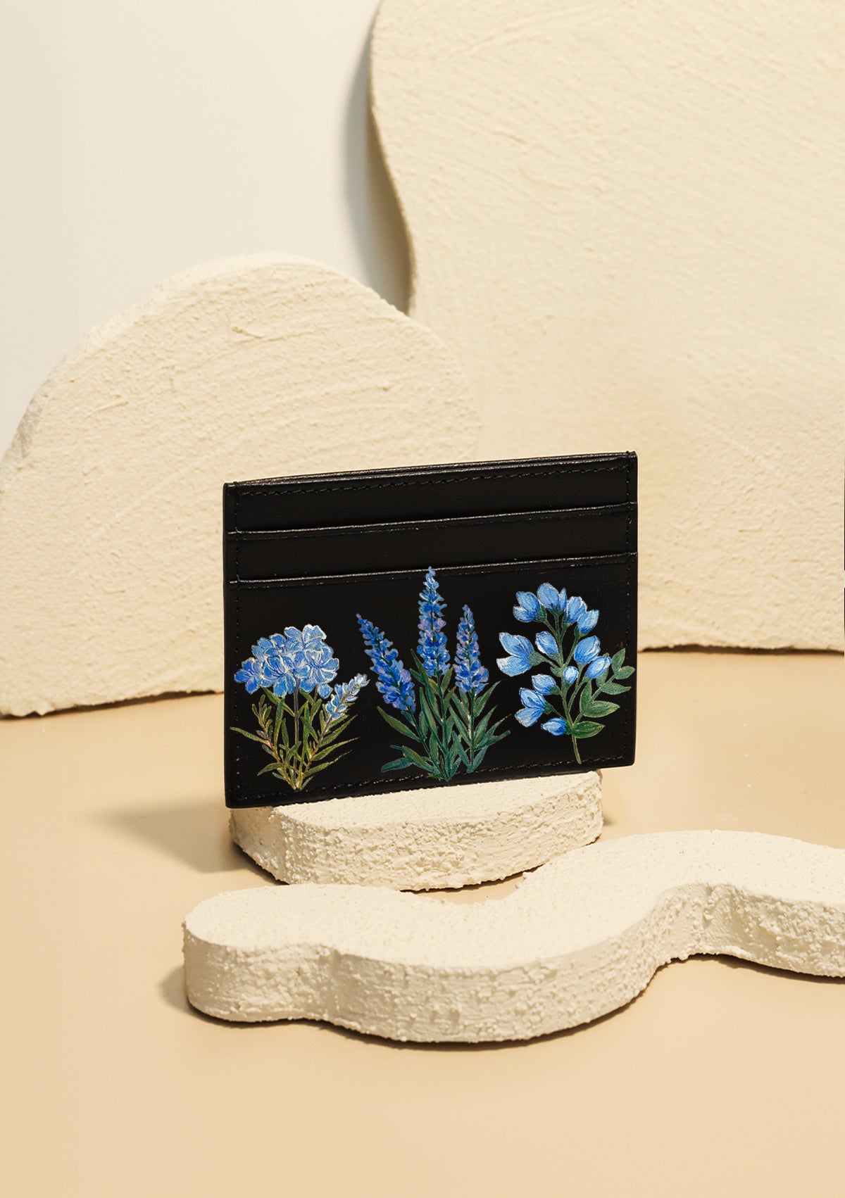 Blue Florals Black Cardholder