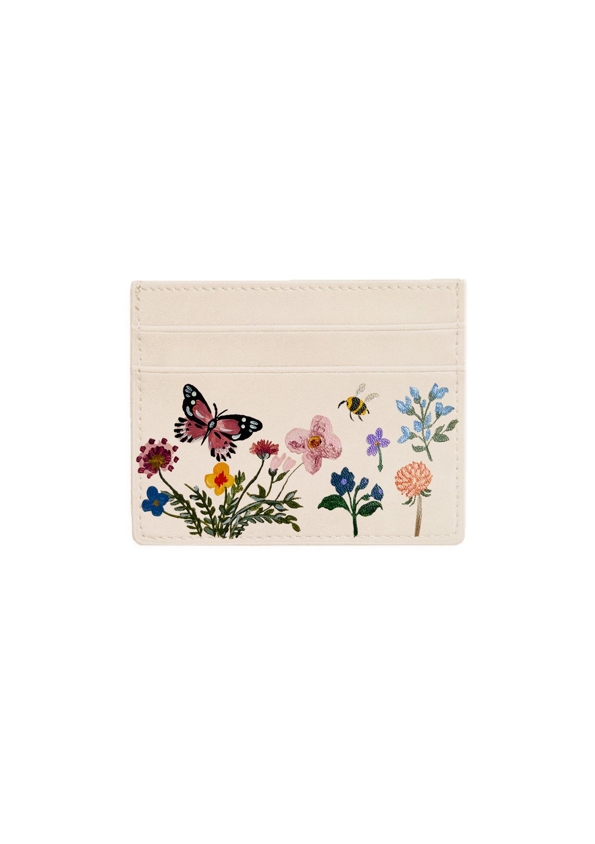 Pressed Flowers Beige Cardholder