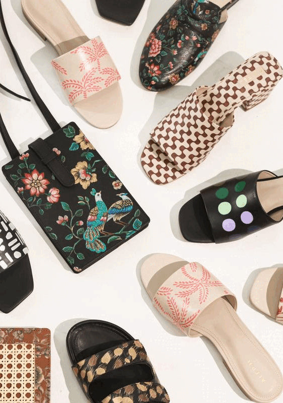 Beige Abstract Palms Black Slide