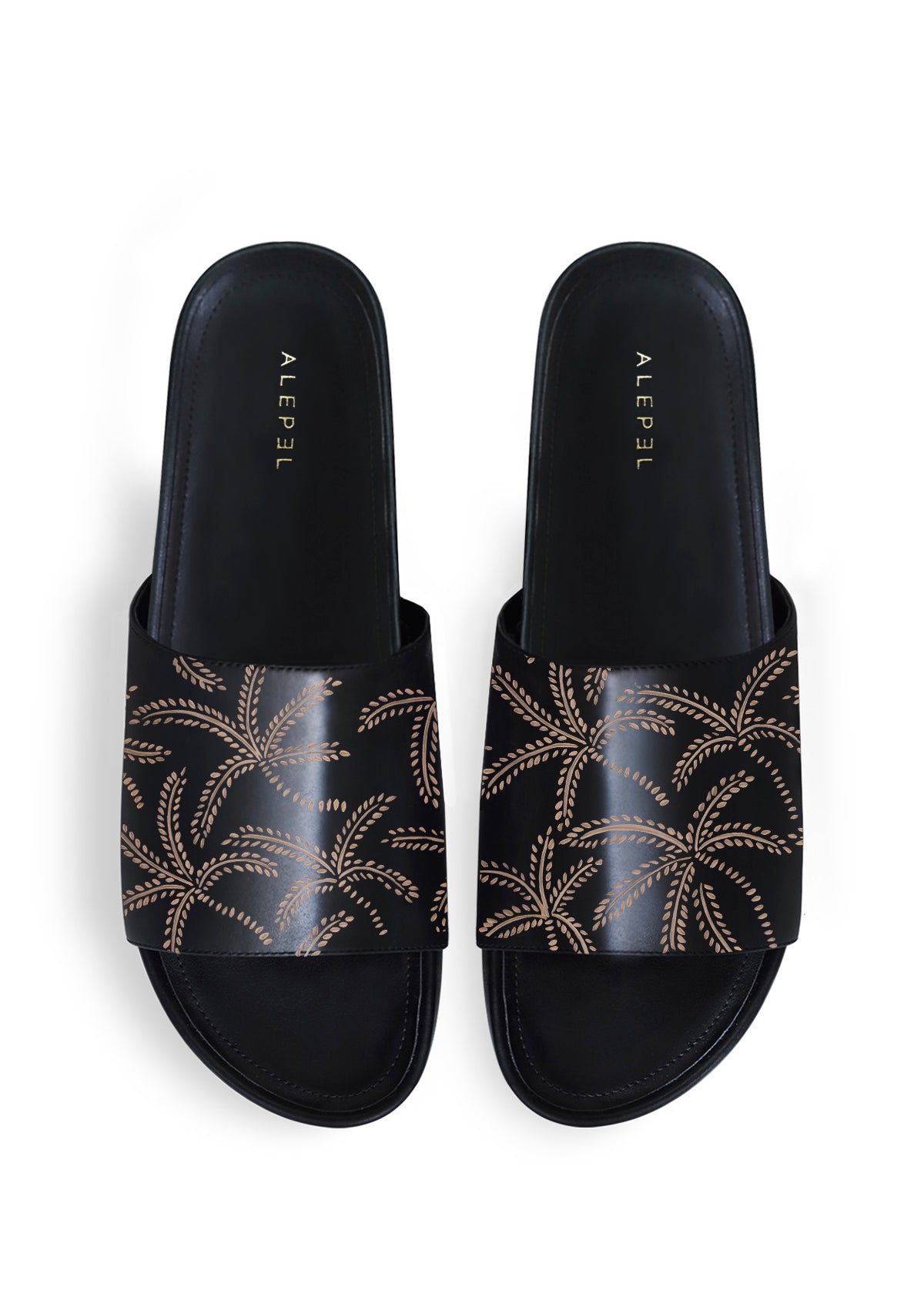 Beige Abstract Palms Black Slip On