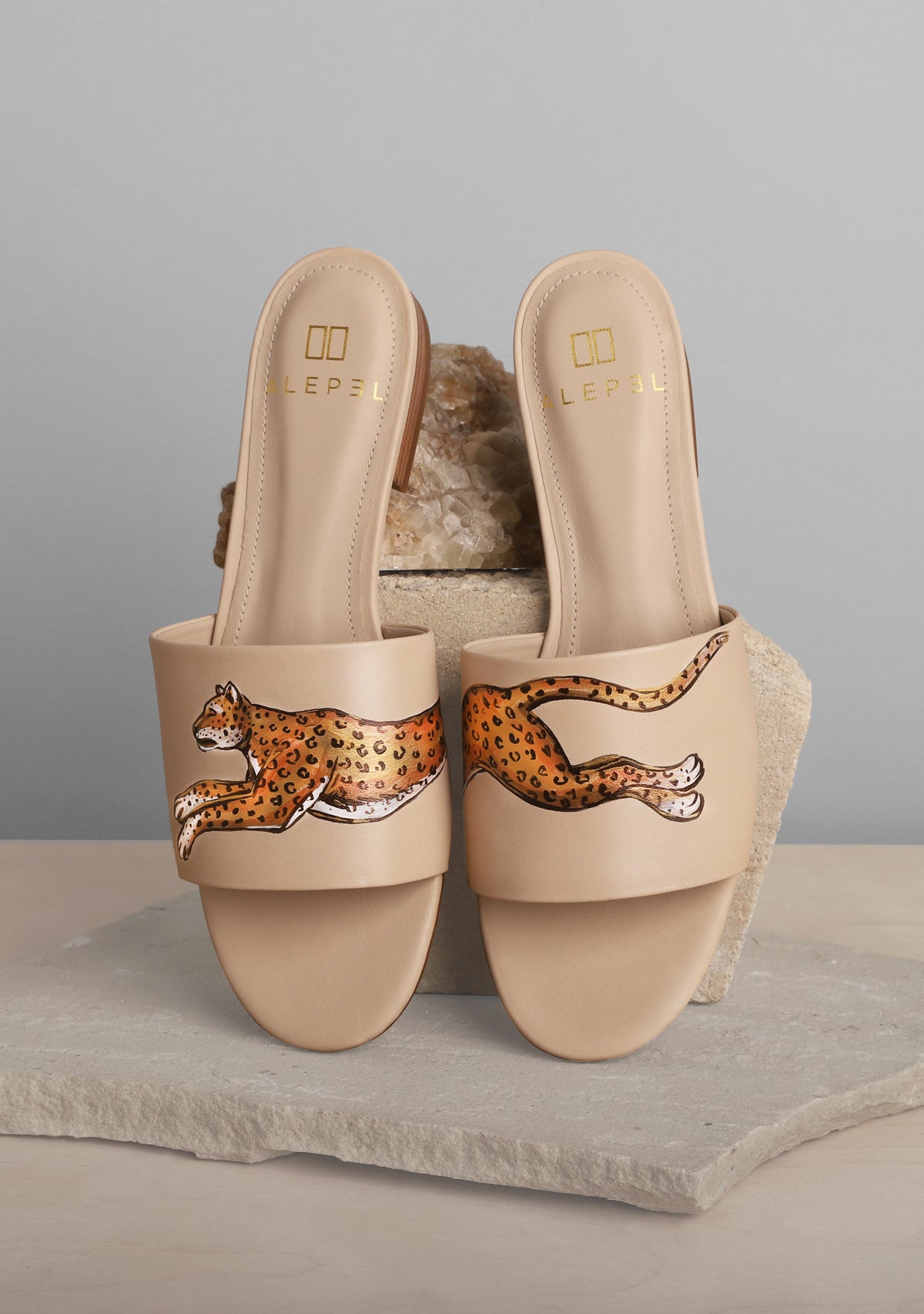 Leopard Print Nude Leather Slide 